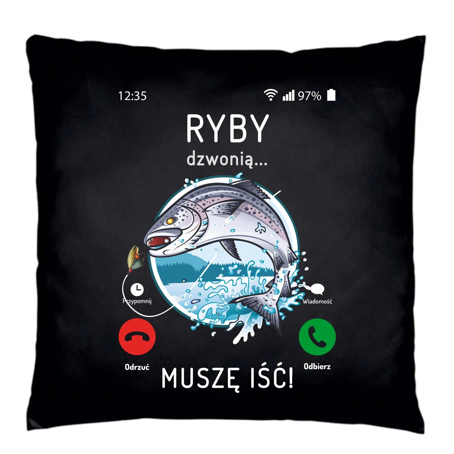 Ryby dzwonią muszę iść | Poduszka dekoracyjna dla wędkarza D37