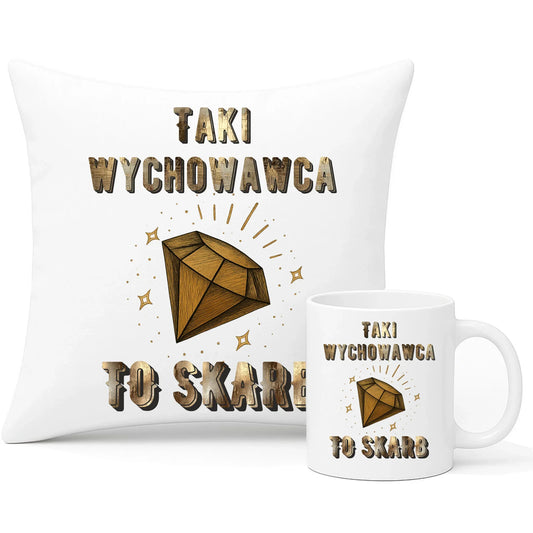 Taki wychowawca to skarb | Zestaw poduszka i kubek dla wychowawcy N86 - StoryCups.pl