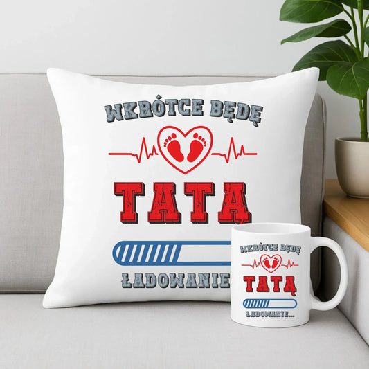Wkrótce będę tatą | Zestaw poduszka i kubek dla przyszłego taty DT23 - StoryCups.pl
