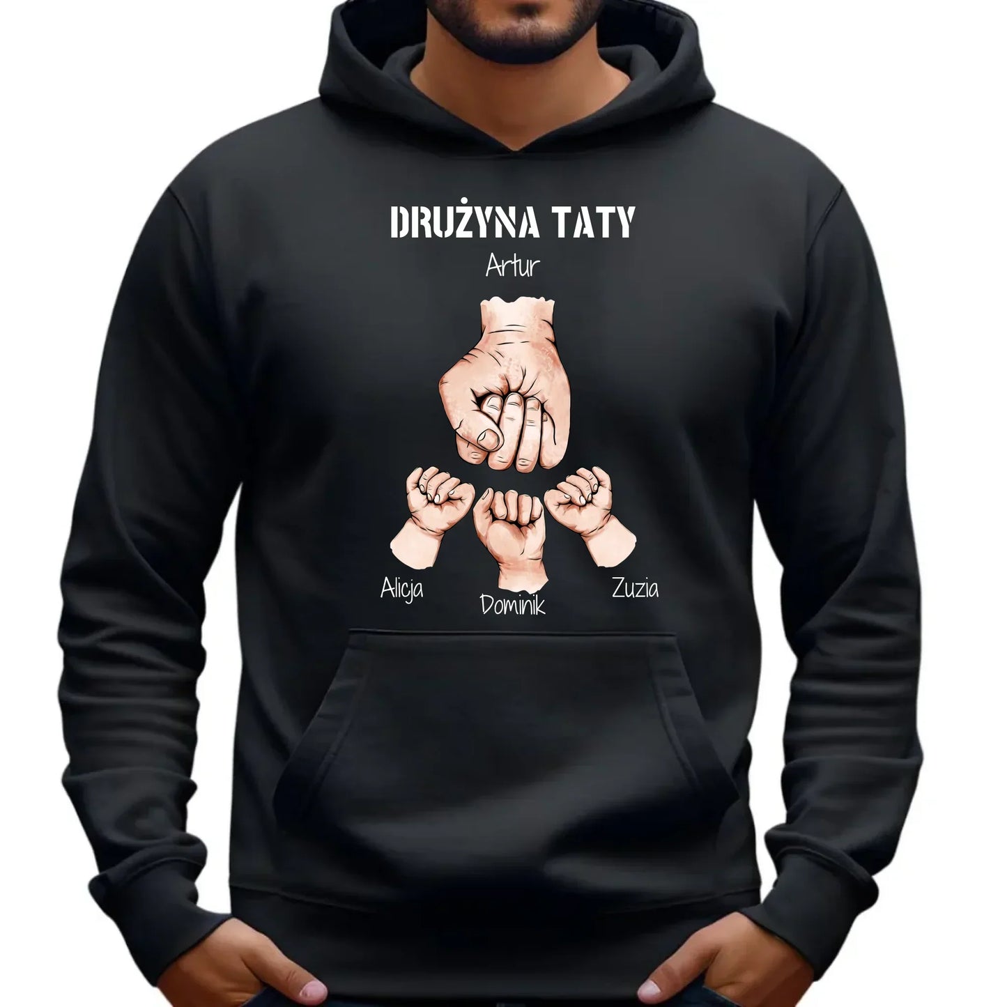 Drużyna Taty | Personalizowana bluza z kapturem dla taty z imionami dzieci DT01 - StoryCups.pl