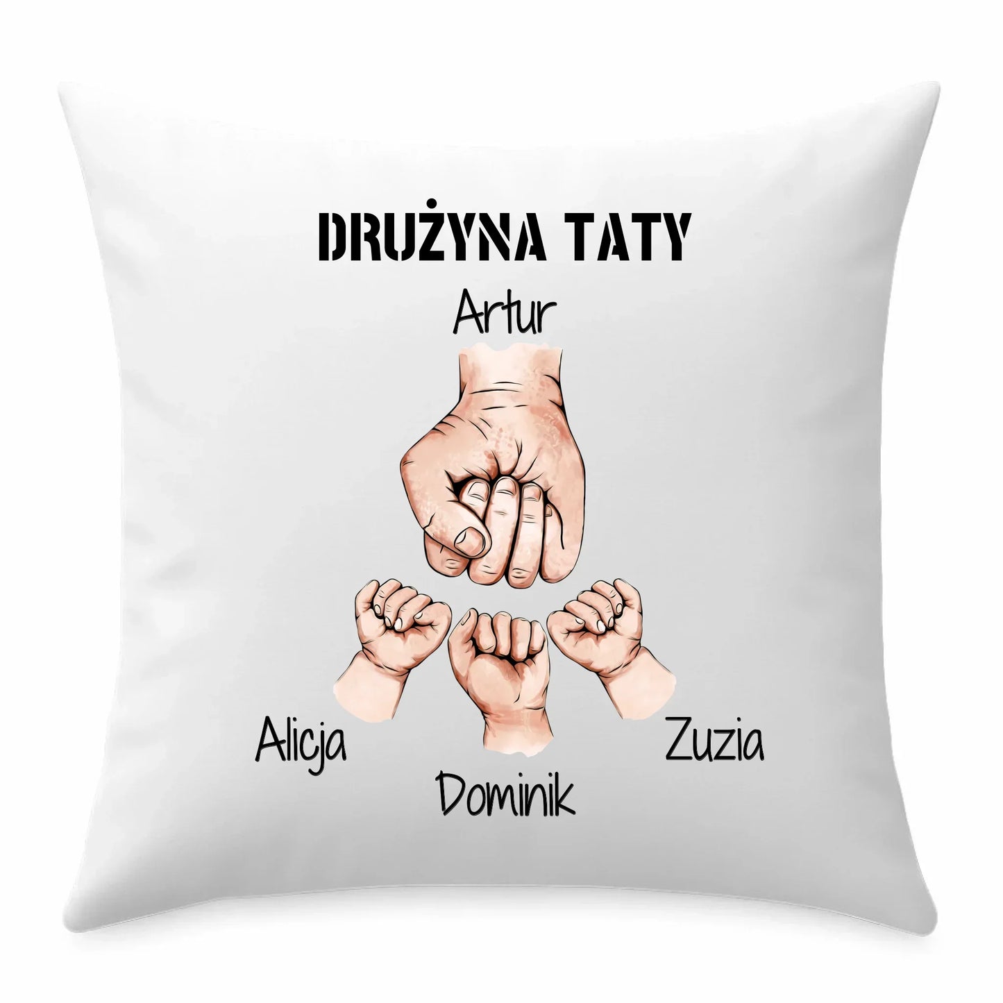 Drużyna Taty | Personalizowana poduszka z imionami dzieci dla taty (1-6) DT01 - StoryCups.pl