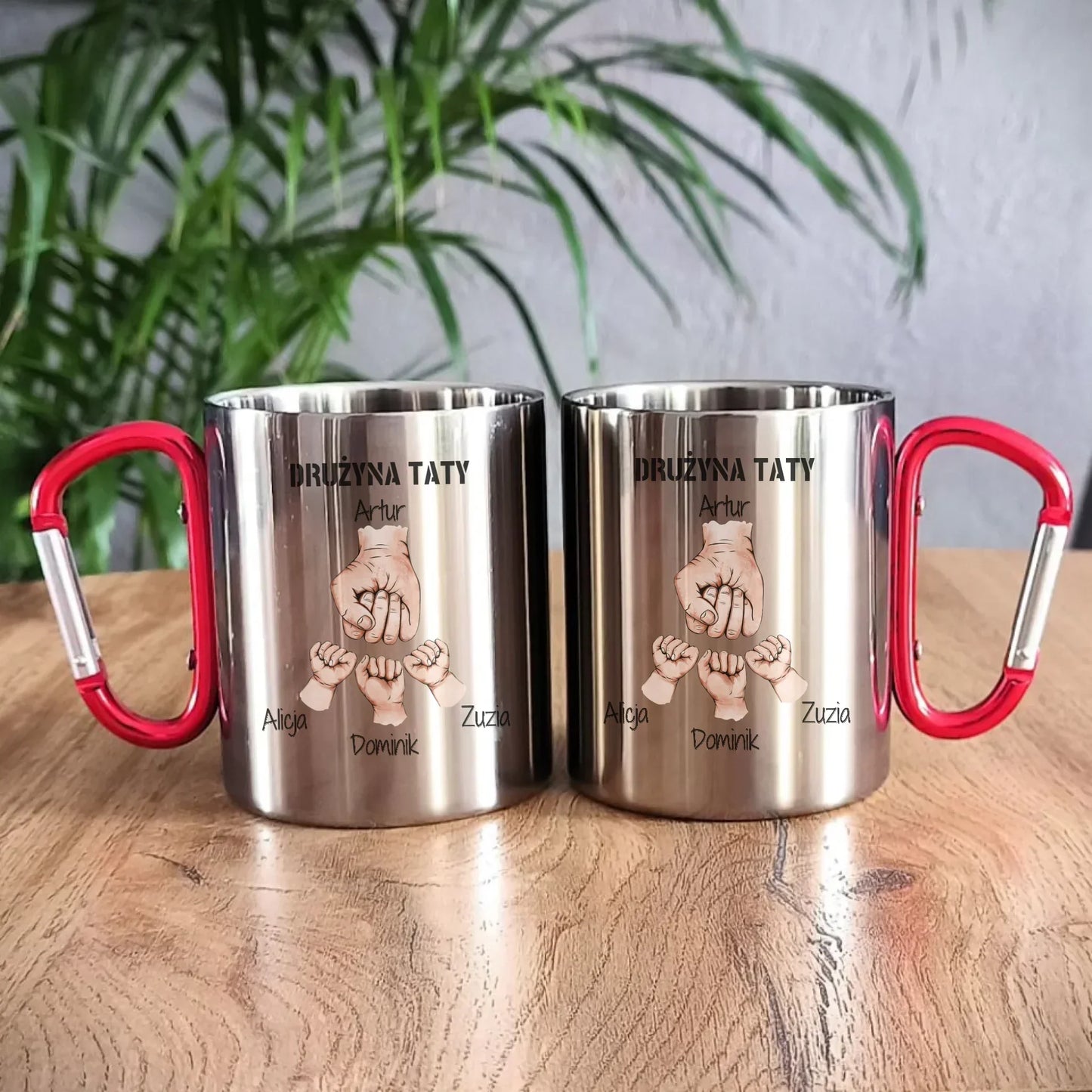 Drużyna Taty | Personalizowany metalowy kubek dla taty z imionami dzieci DT01 - StoryCups.pl