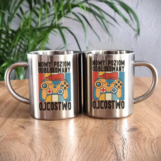 Nowy poziom odblokowany Ojcostwo | Metalowy kubek dla taty DT24 - StoryCups.pl