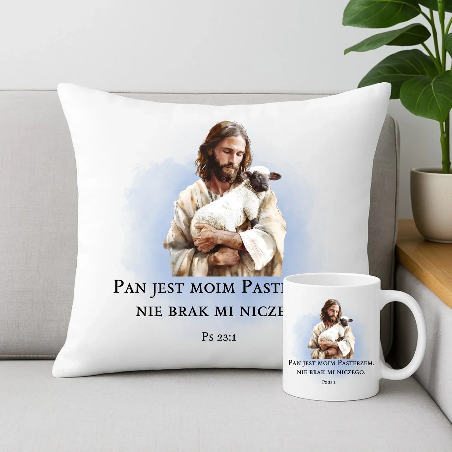 Zestaw poduszka i kubek PAN JEST MOIM PASTERZEM DU03 - StoryCups.pl