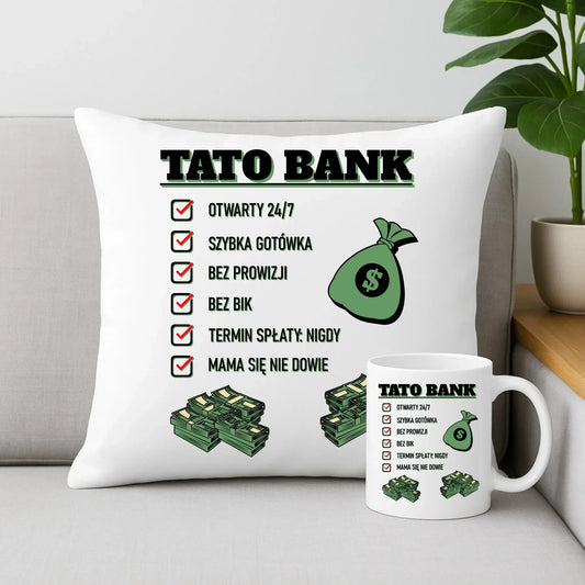 Tato bank | Zestaw poduszka i kubek dla taty DT41 - StoryCups.pl