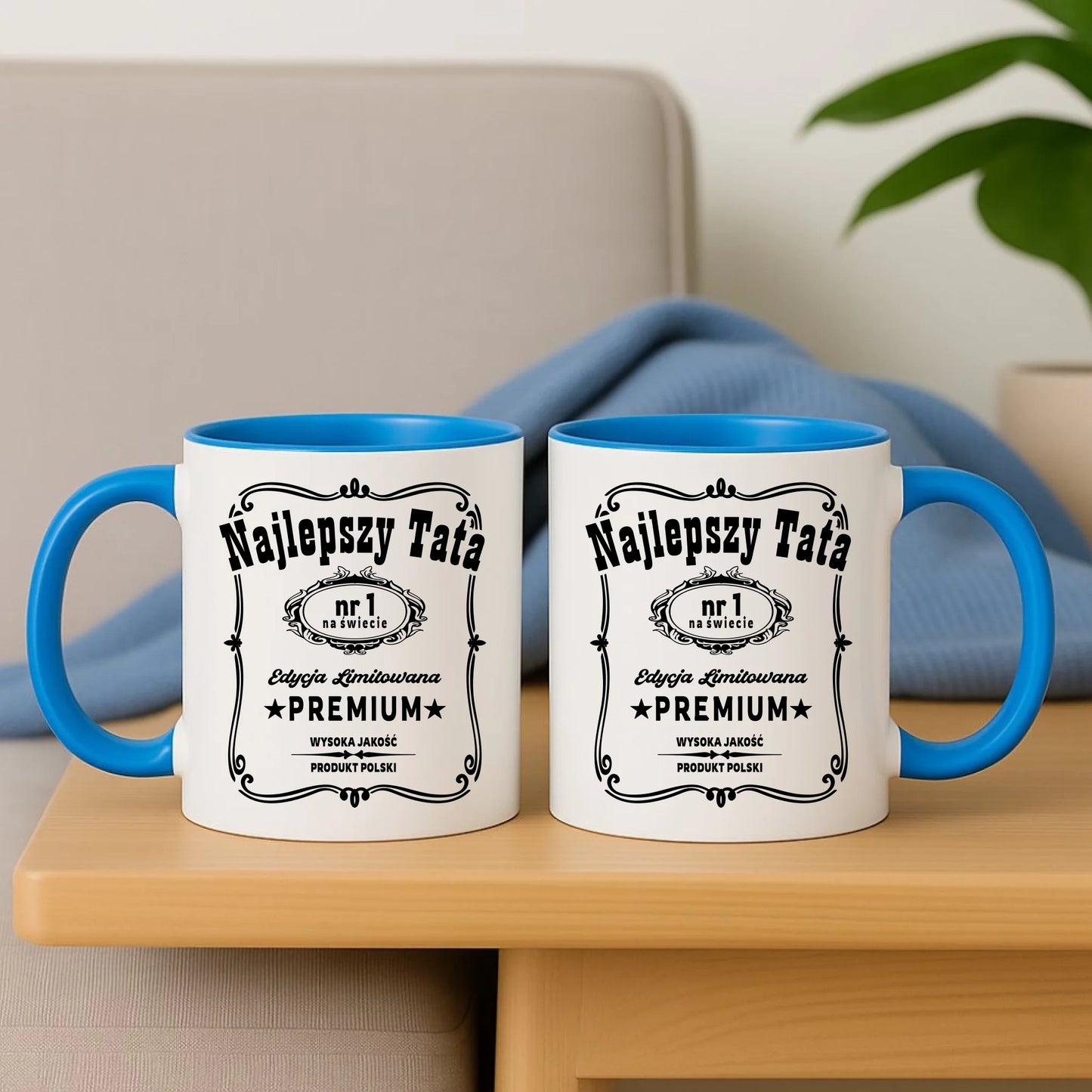 Niebieski kubek z nadrukiem dla taty personalizacja prezent Dzień Ojca urodziny