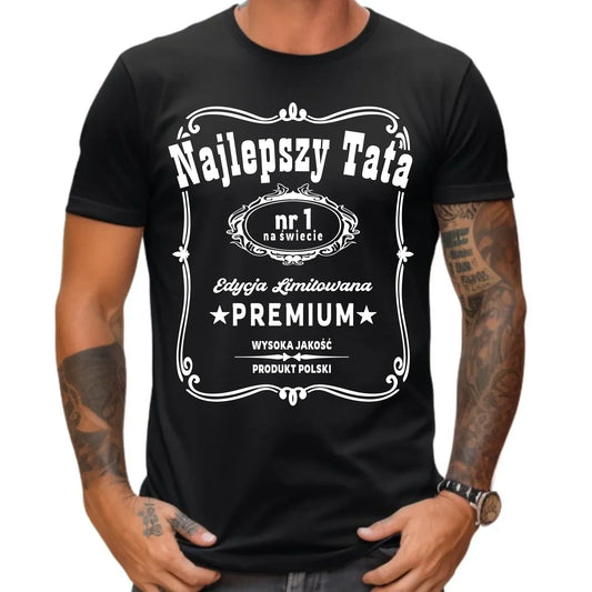 Najlepszy tata na świecie | Czarna koszulka z nadrukiem dla taty DT32 - StoryCups.pl