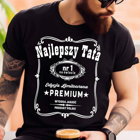 Najlepszy tata na świecie | Czarna koszulka z nadrukiem dla taty DT32 - StoryCups.pl