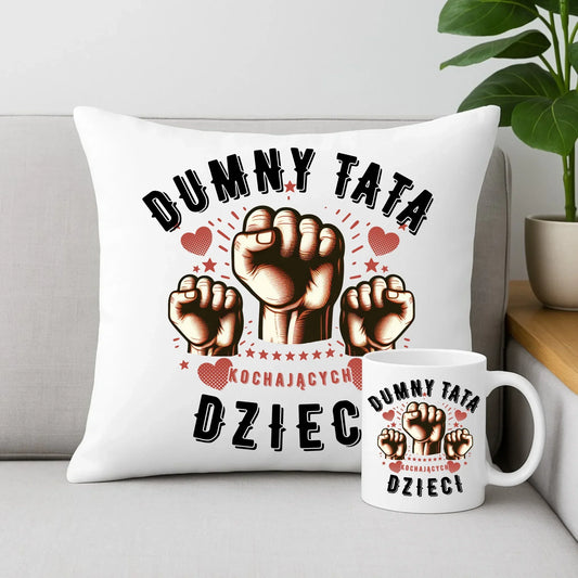 Dumny tata kochających dzieci | Zestaw poduszka i kubek DT44 - StoryCups.pl