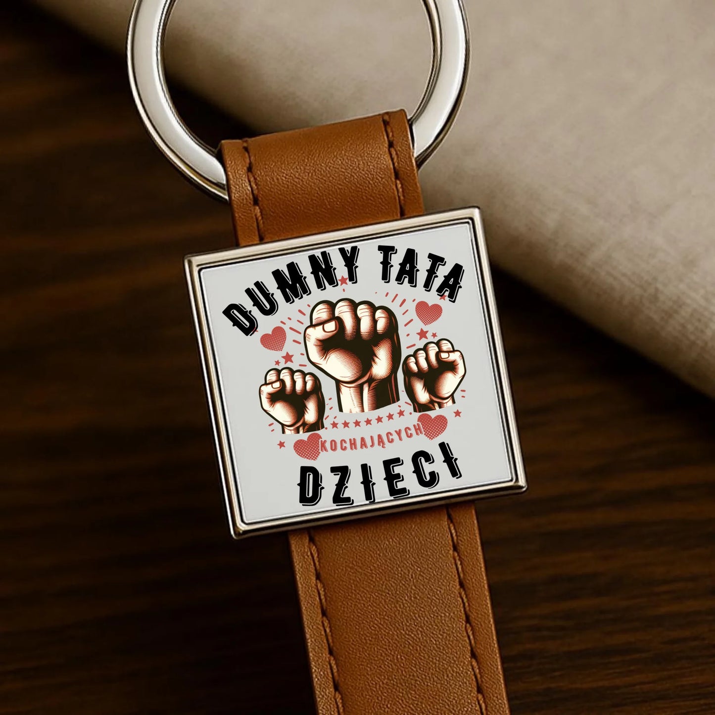 Brelok skórzany z nadrukiem prezent dla taty Dzień Ojca