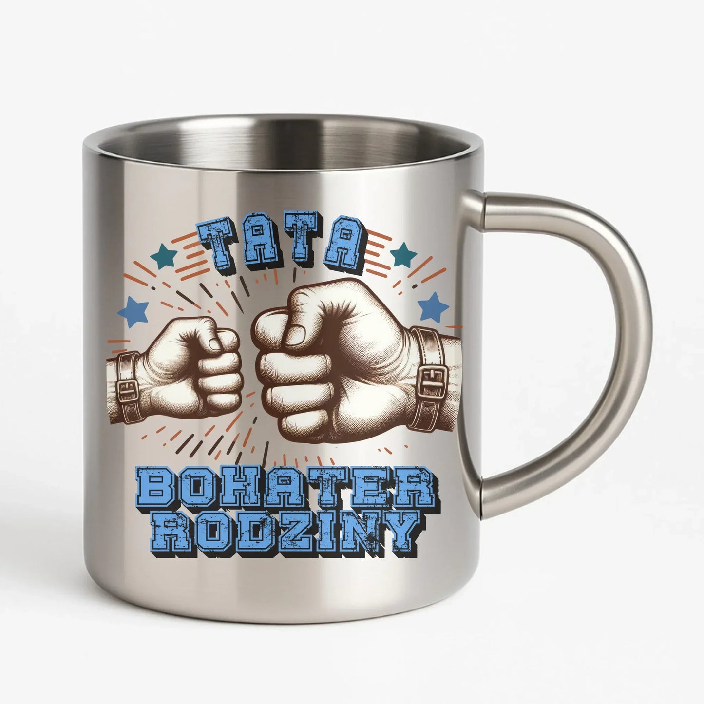 Tata bohater rodziny | Metalowy kubek dla taty DT45 - StoryCups.pl