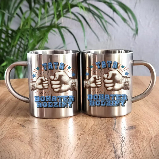 Tata bohater rodziny | Metalowy kubek dla taty DT45 - StoryCups.pl