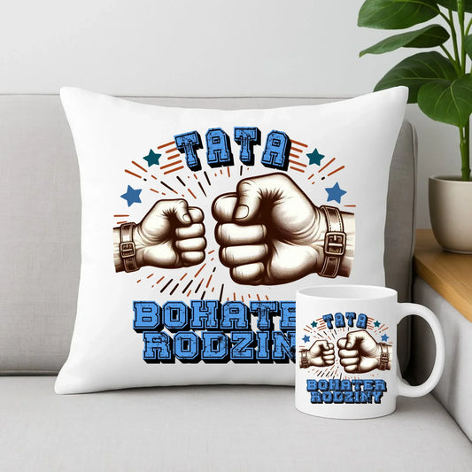 Tata bohater rodziny | Zestaw poduszka i kubek dla taty DT45 - StoryCups.pl