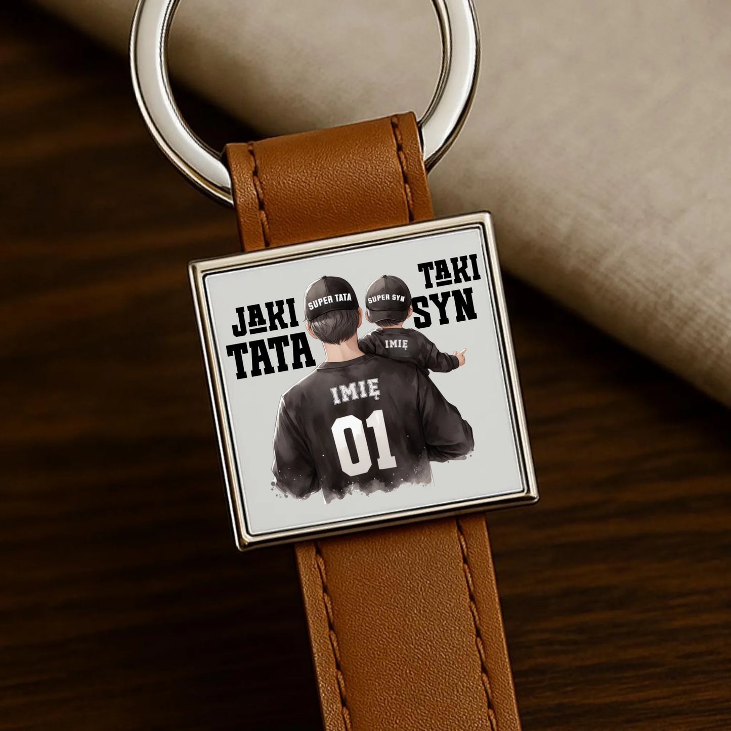 Brelok skórzany z nadrukiem prezent dla taty Dzień Ojca