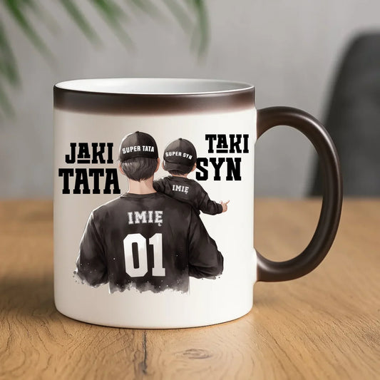 Jaki tata taki syn | Kubek magiczny z imionami dla taty DT48 - StoryCups.pl