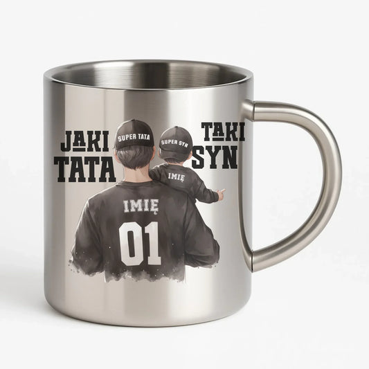 Jaki tata taki syn | Metalowy kubek z imionami dla taty DT48 - StoryCups.pl