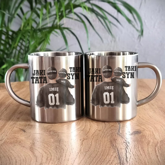 Jaki tata taki syn | Metalowy kubek z imionami dla taty DT48 - StoryCups.pl