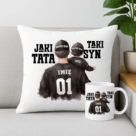 Jaki tata taki syn | Zestaw poduszka i kubek dla taty DT48 - StoryCups.pl
