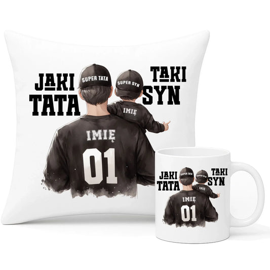 Jaki tata taki syn | Zestaw poduszka i kubek dla taty DT48 - StoryCups.pl
