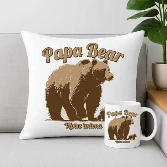 Papa Bear imiona | Zestaw poduszka i kubek dla taty DT50 - StoryCups.pl
