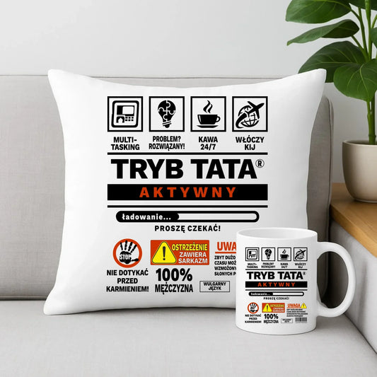 Tryb tata aktywny | Zestaw poduszka i kubek dla taty DT51 - StoryCups.pl