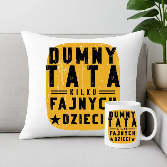 Dumny tata kilku fajnych dzieci | Zestaw poduszka i kubek dla taty DT60 - StoryCups.pl