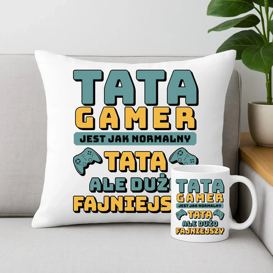 Tata gamer | Zestaw poduszka i kubek dla taty DT71 - StoryCups.pl