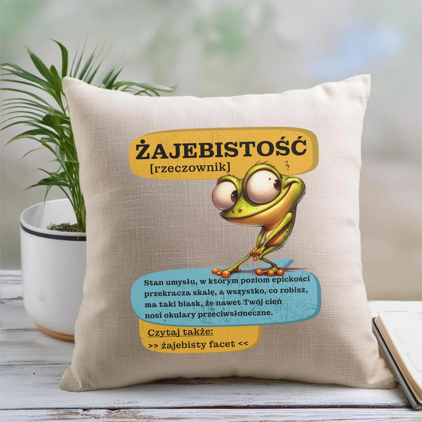 Lniana poduszka ze śmiesznym nadrukiem na Dzień Chłopaka