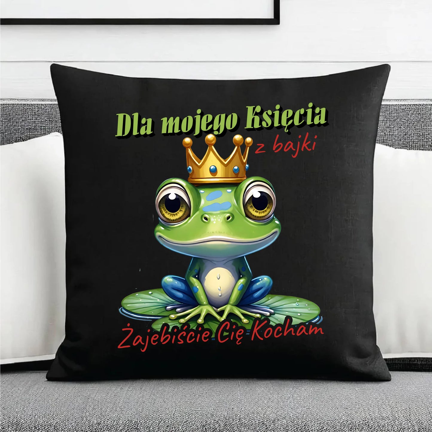 Czarna poduszka dekoracyjna z nadrukiem na Dzień Chłopaka