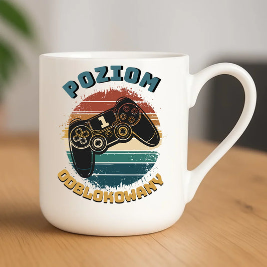 Kubek elegant - Poziom odblokowany - gamer do szkoły - personalizowany SZ01 - StoryCups.pl
