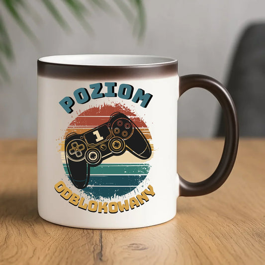 Kubek magiczny - Poziom odblokowany - gamer do szkoły - personalizowany SZ01 - StoryCups.pl