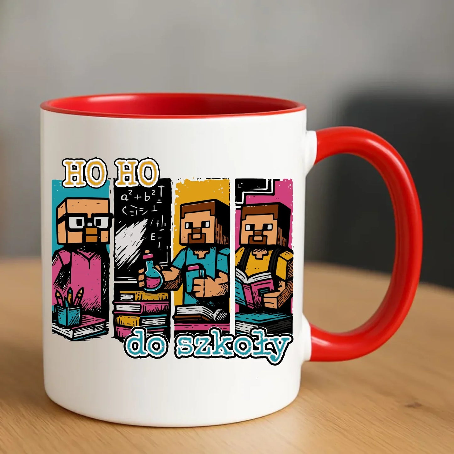 Kubek w stylu Minecraft Ho ho do szkoły SZ03 - StoryCups.pl