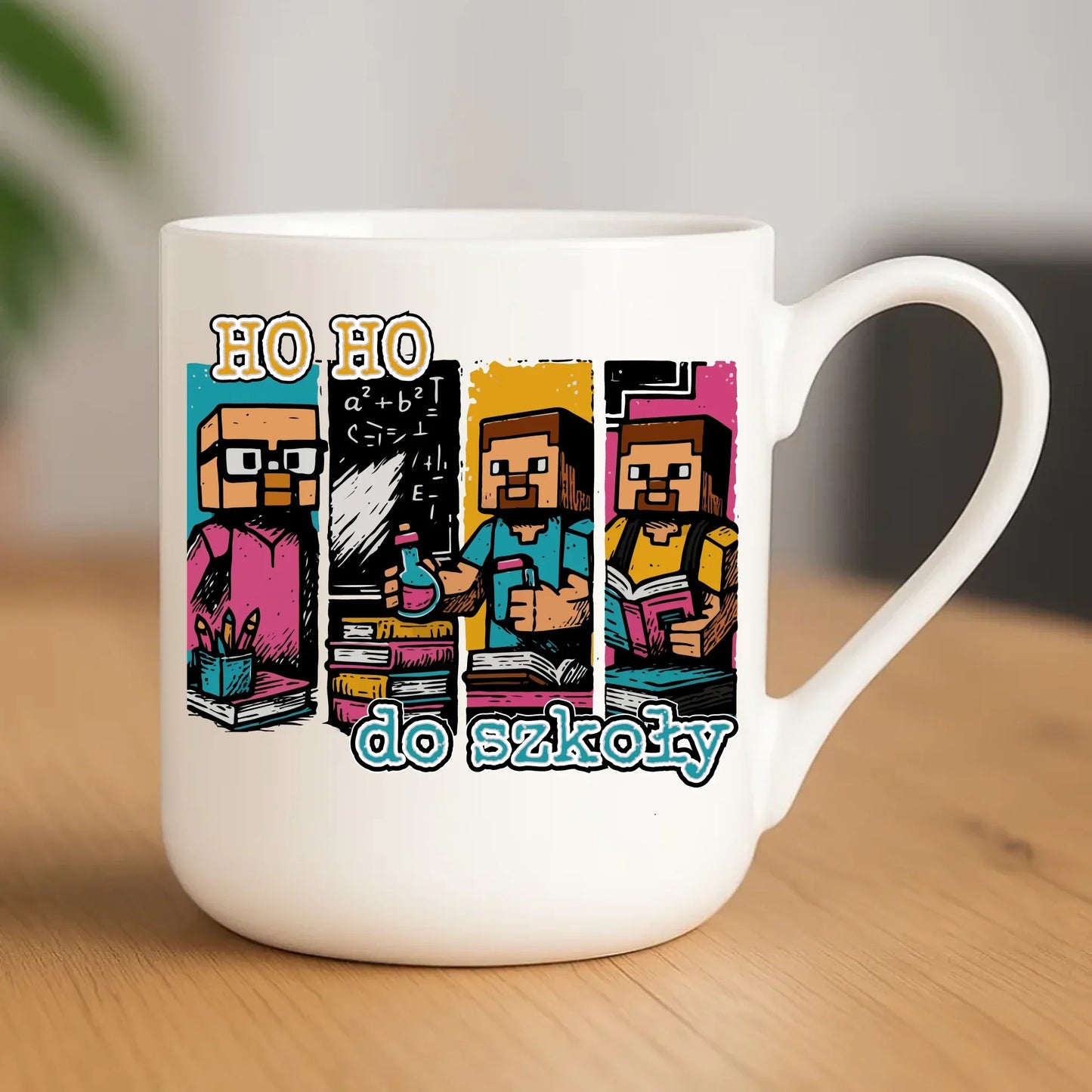 Kubek elegant w stylu Minecraft Ho ho do szkoły SZ03 - StoryCups.pl