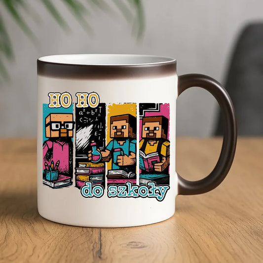 Kubek magiczny w stylu Minecraft Ho ho do szkoły SZ03 - StoryCups.pl
