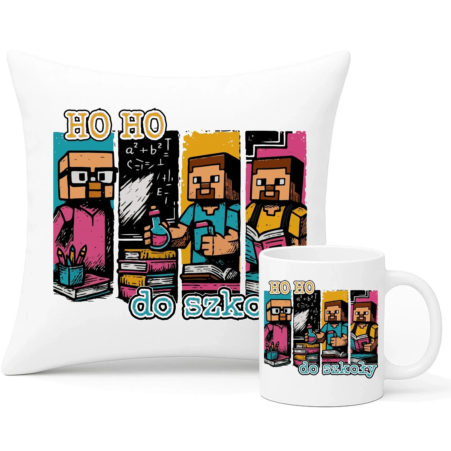 Zestaw poduszka i kubek w stylu Minecraft Ho ho do szkoły SZ03 - StoryCups.pl