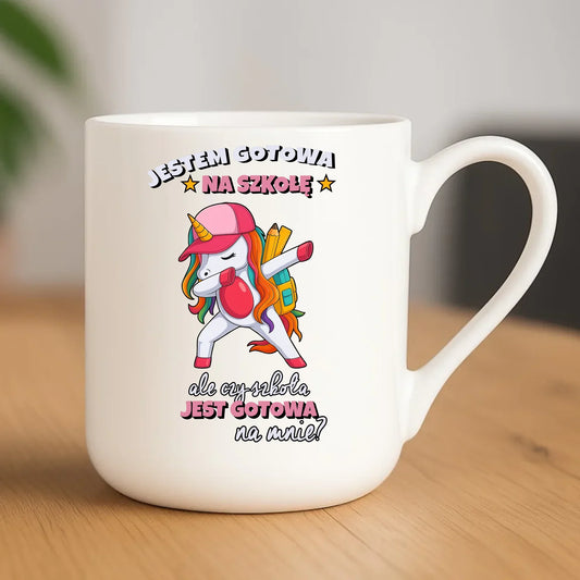 Kubek elegant z jednorożcem Jestem gotowa na szkołę SZ04 - StoryCups.pl