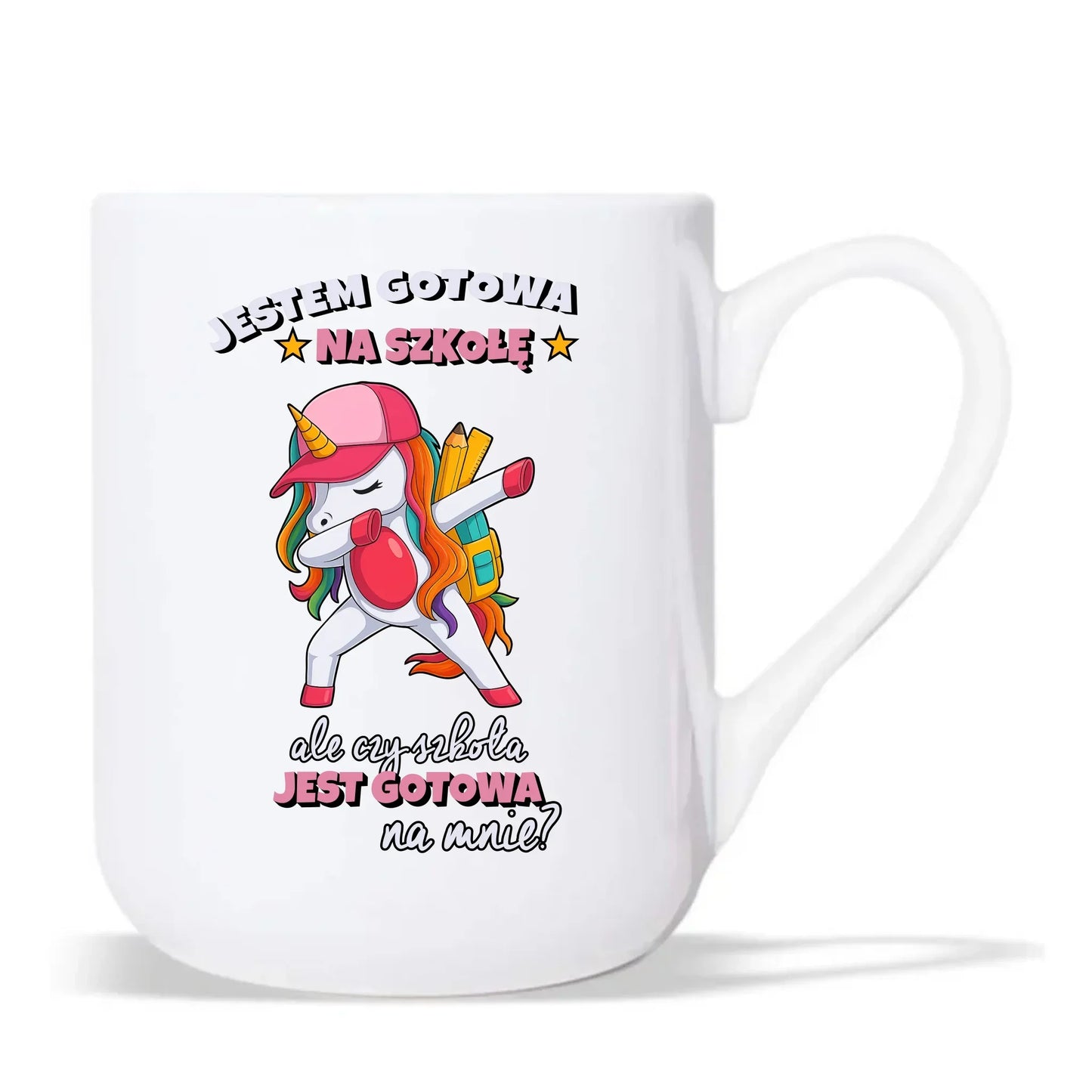 Kubek elegant z jednorożcem Jestem gotowa na szkołę SZ04 - StoryCups.pl