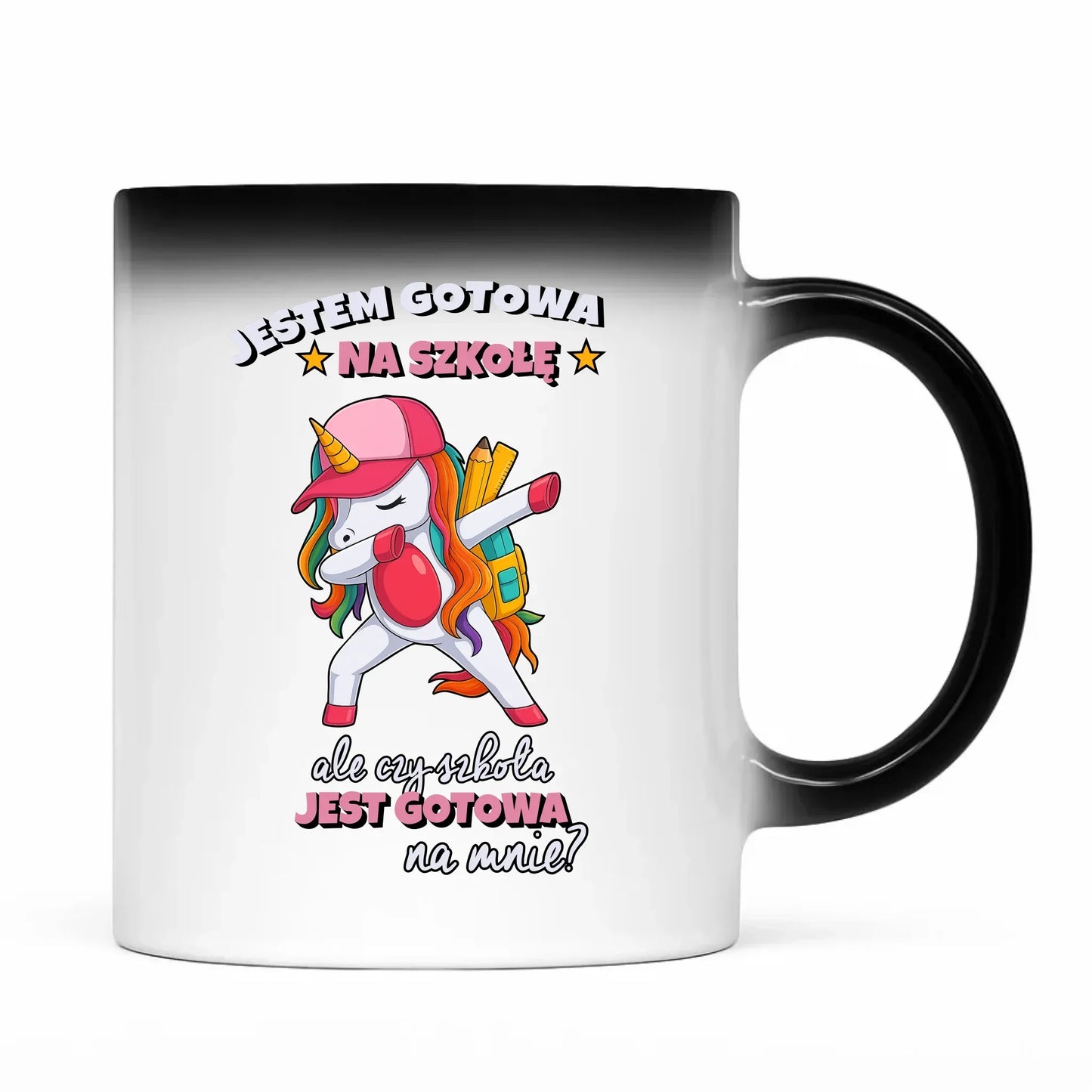 Kubek magiczny z jednorożcem Jestem gotowa na szkołę SZ04 - StoryCups.pl