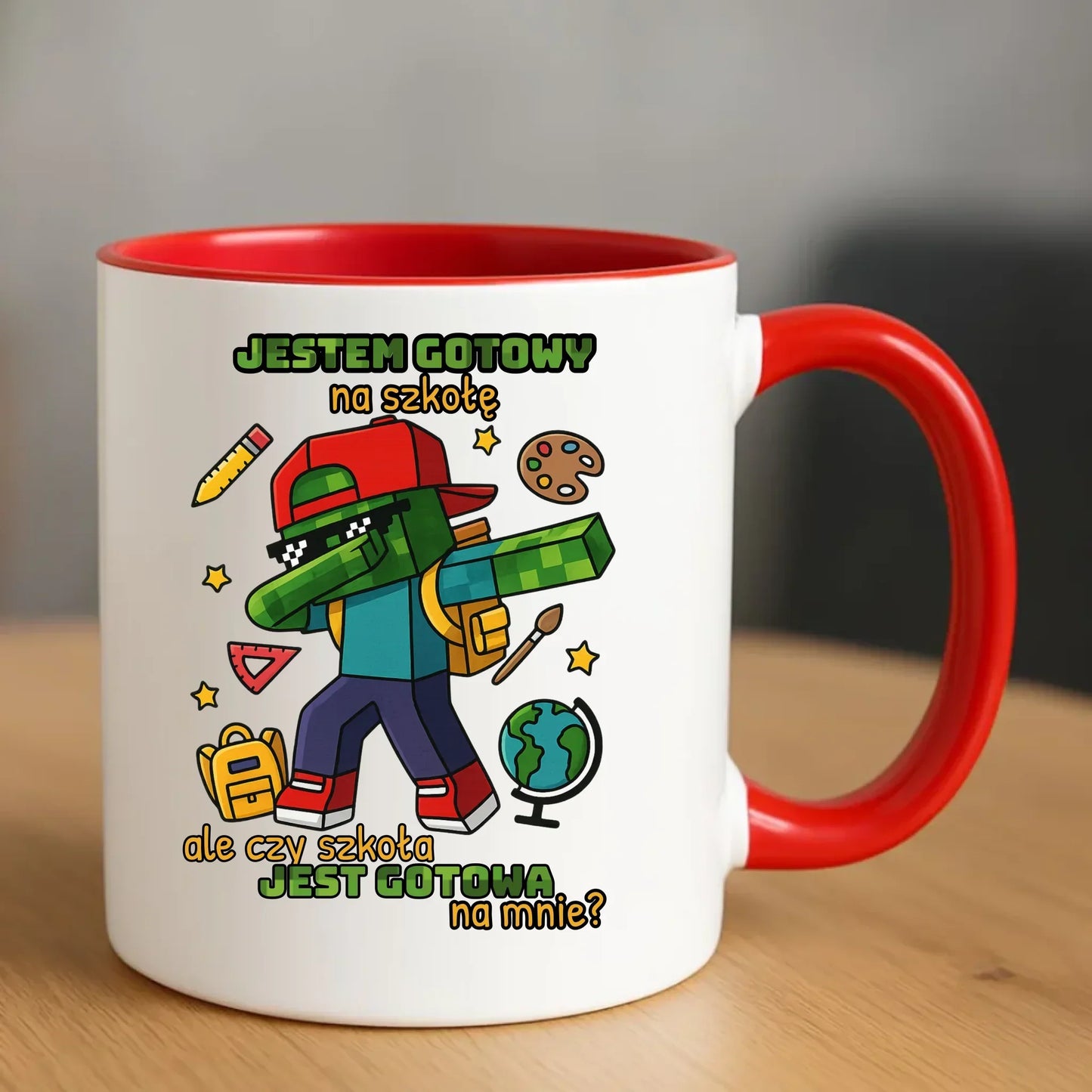 Kubek inspirowany Minecraft'em Jestem gotowy na szkołę SZ05 - StoryCups.pl