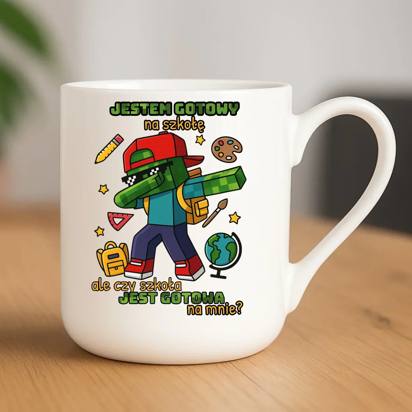 Kubek elegant inspirowany Minecraft'em Jestem gotowy na szkołę SZ05 - StoryCups.pl