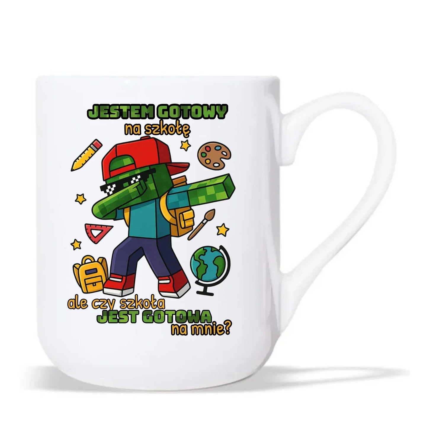 Kubek elegant inspirowany Minecraft'em Jestem gotowy na szkołę SZ05 - StoryCups.pl
