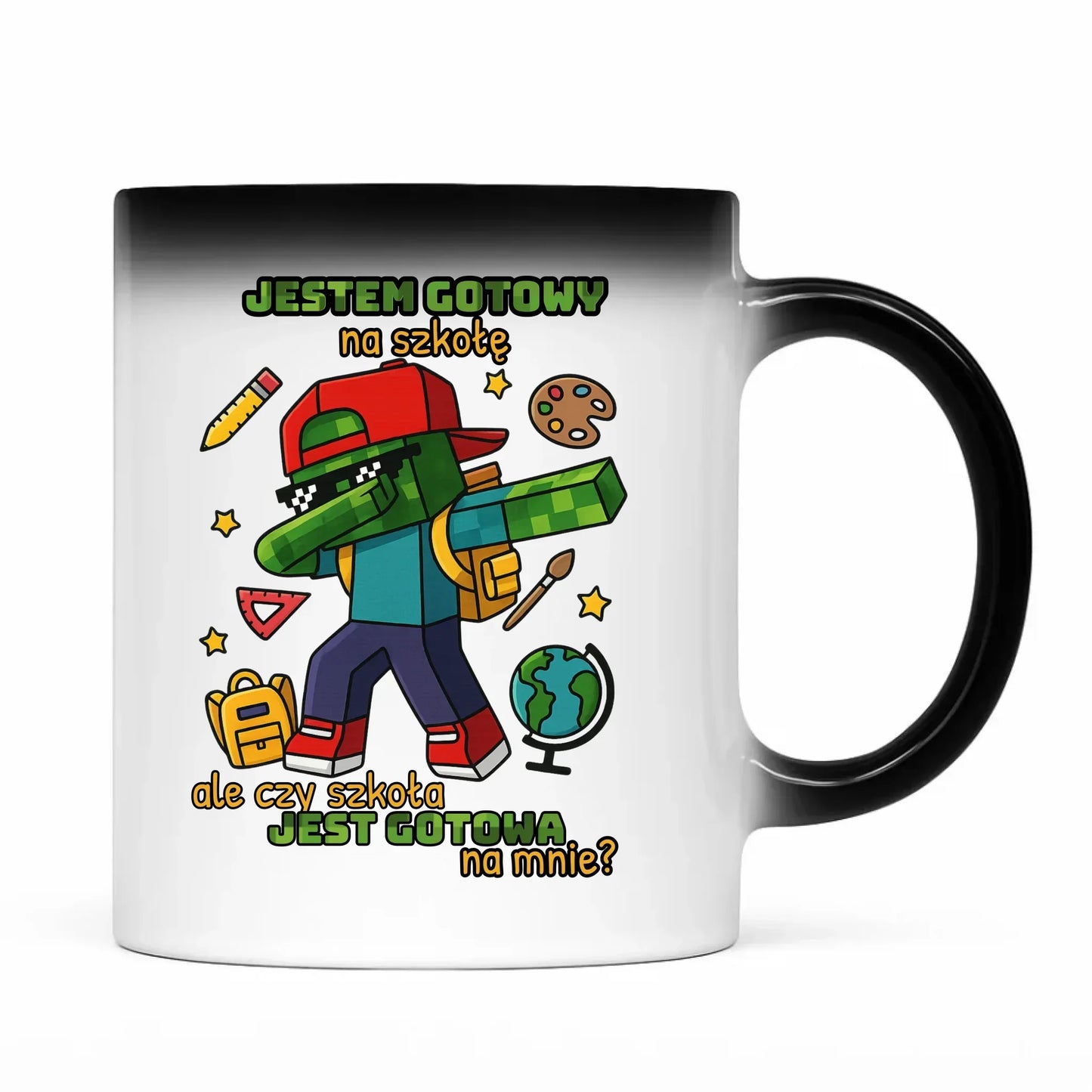 Kubek magiczny inspirowany Minecraft'em Jestem gotowy na szkołę SZ05 - StoryCups.pl