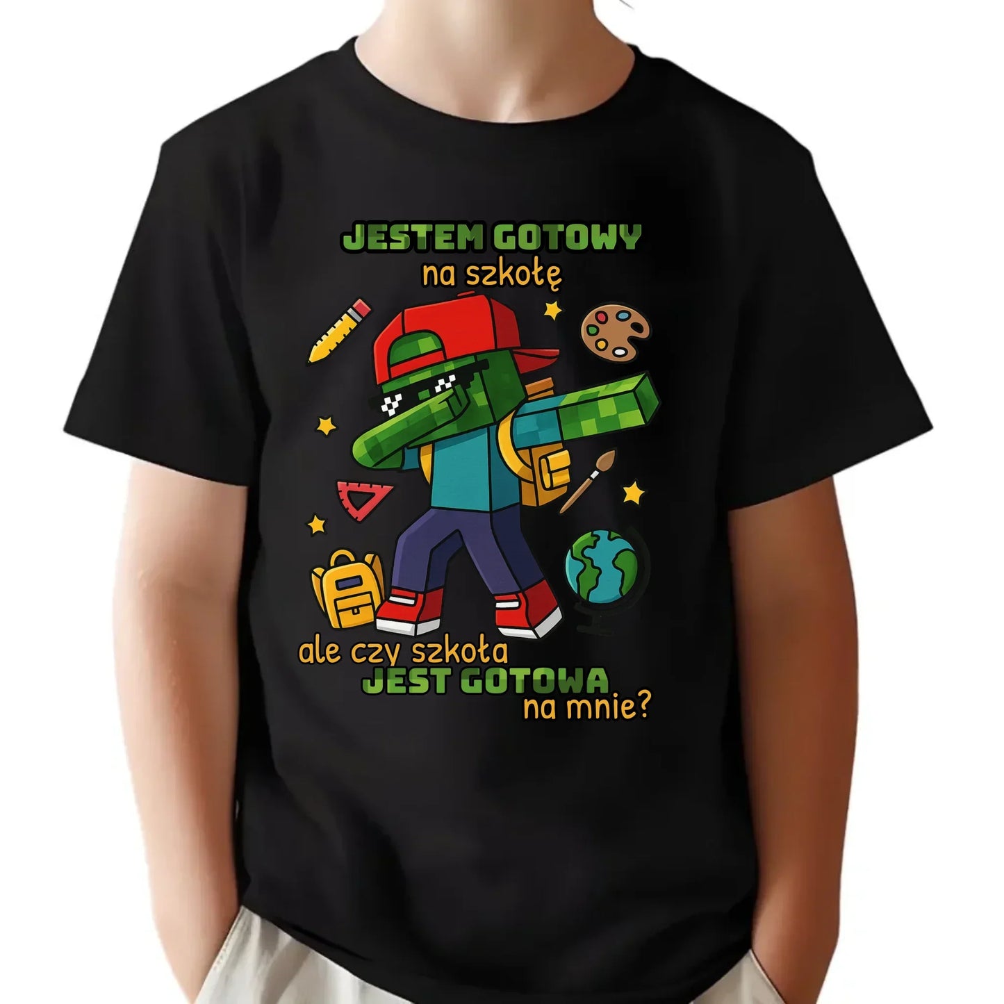 Koszulka dziecięca inspirowana Minecraft'em Jestem gotowy na szkołę SZ05 - StoryCups.pl