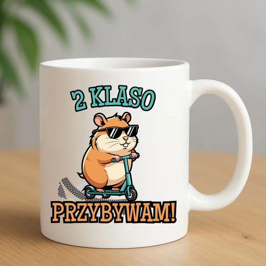 Kubek na powrót do szkoły Przybywam personalizuj klasę SZ07 - StoryCups.pl