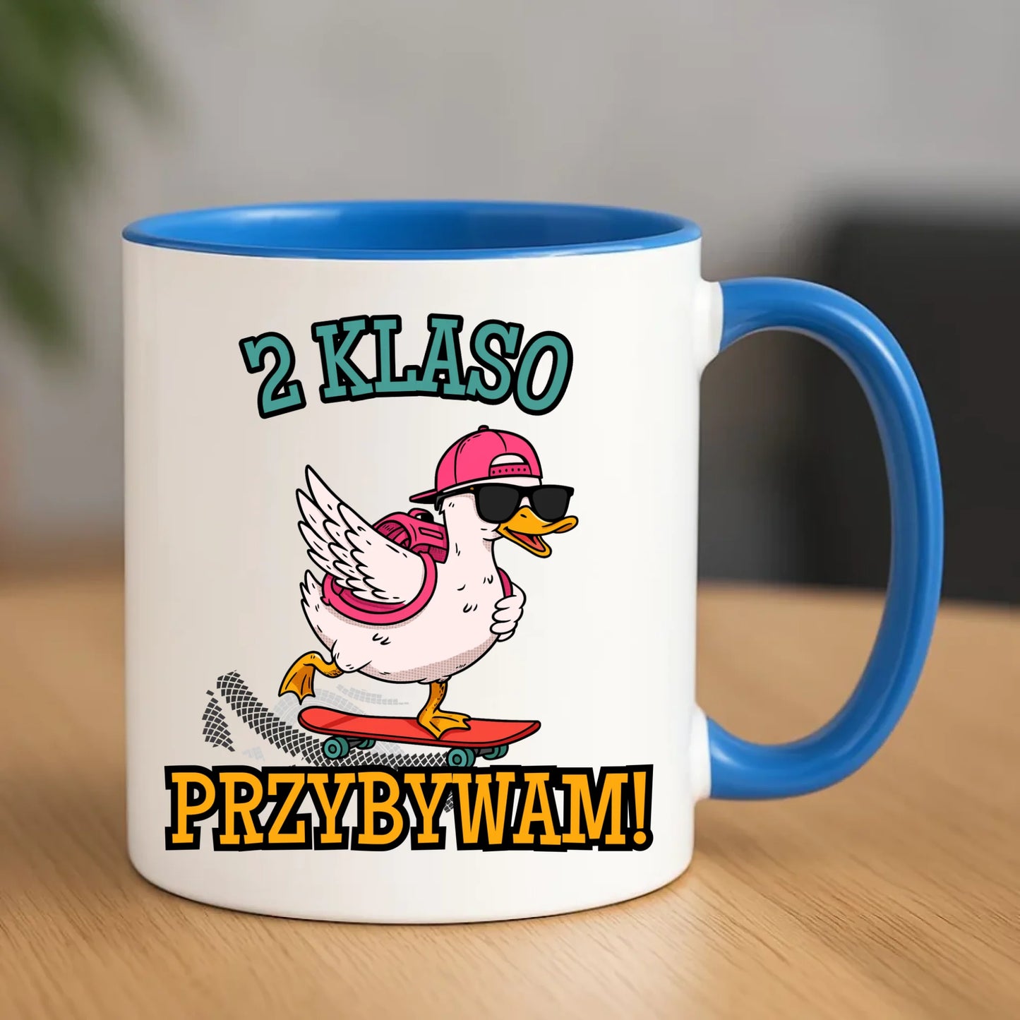 Niebieski kubek dla chłopca na rozpoczęcie roku szkolnego POWRÓT DO SZKOŁY PRZEDSZKOLA