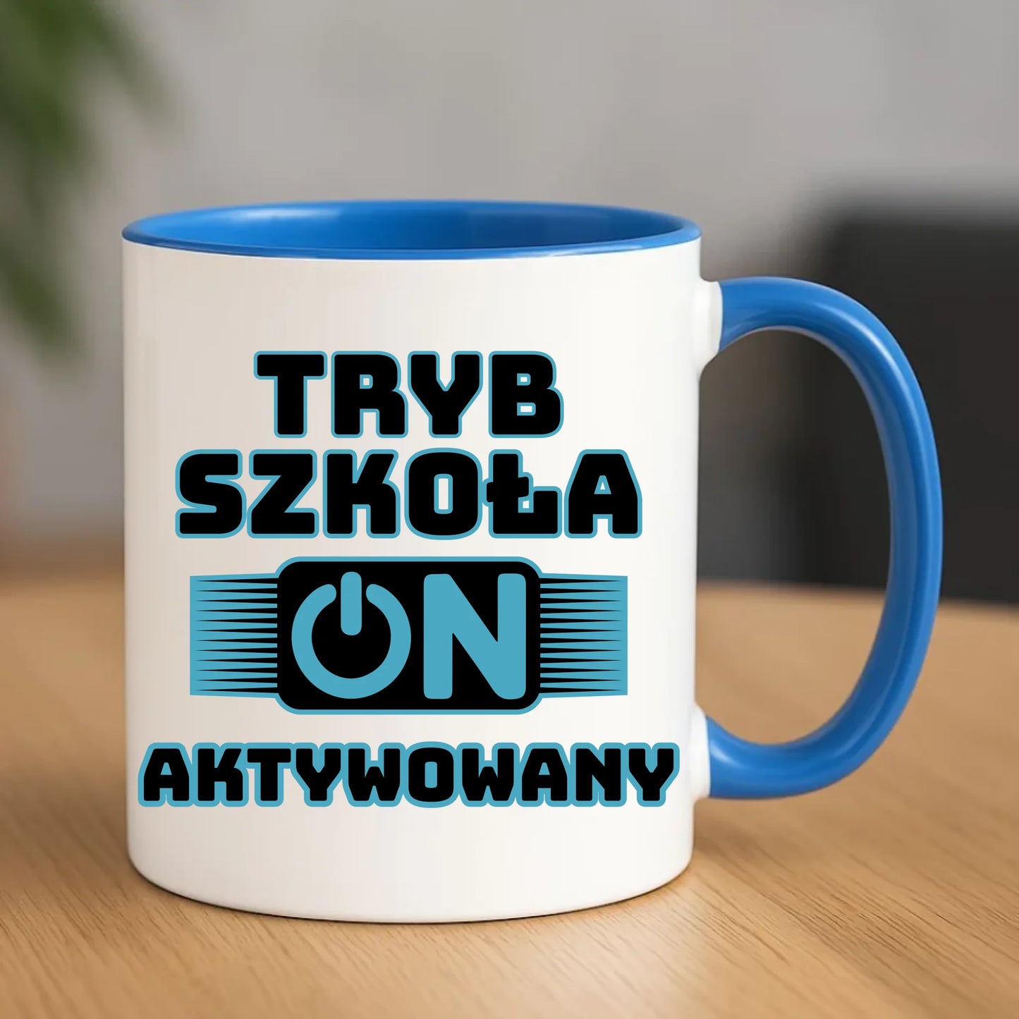 Niebieski kubek dla chłopca na rozpoczęcie roku szkolnego POWRÓT DO SZKOŁY PRZEDSZKOLA