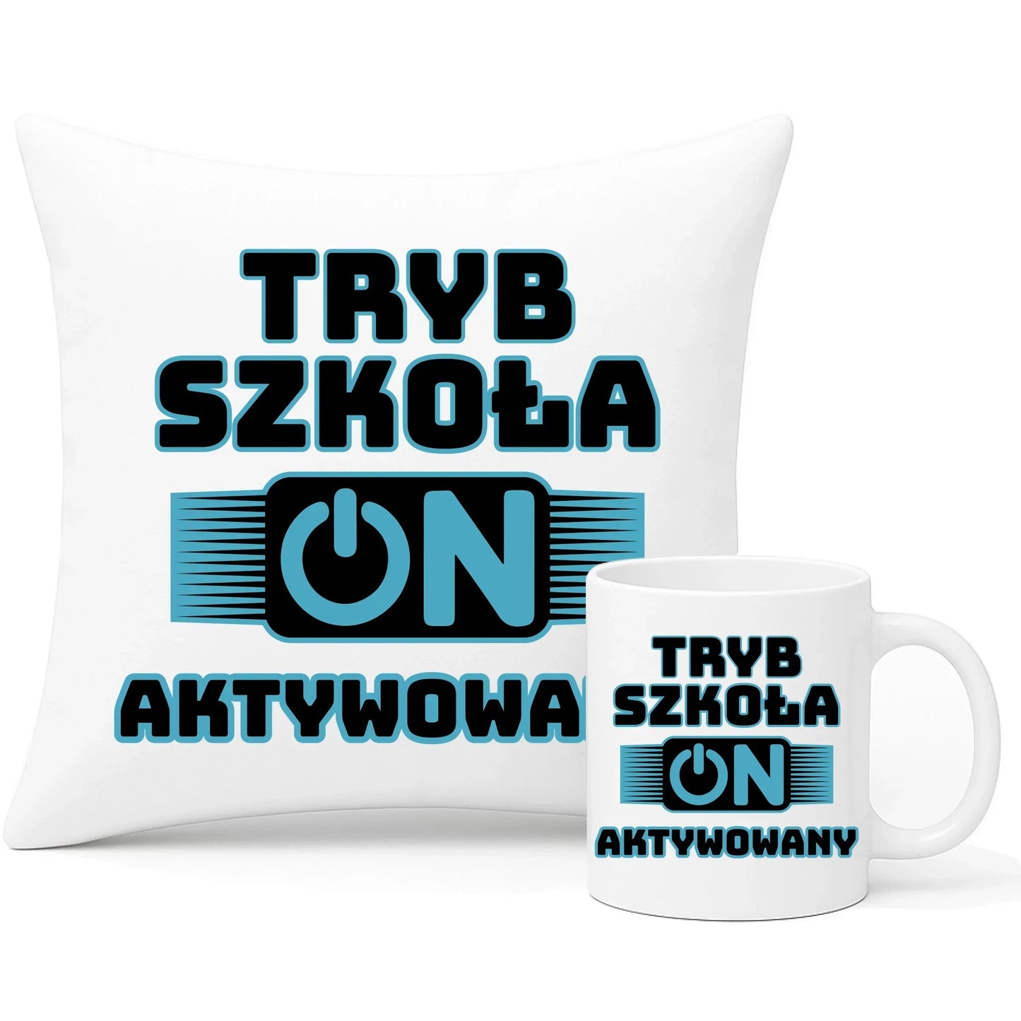 Zestaw poduszka i kubek szkolny Tryb szkoła aktywowany SZ11 - StoryCups.pl