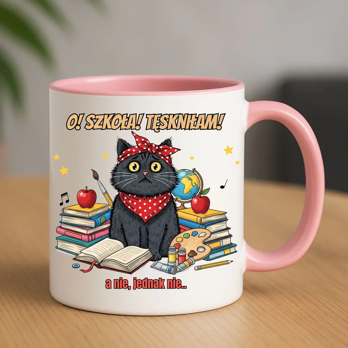 Różowy kubek dla dziewczynki na rozpoczęcie roku szkolnego z imieniem dziecka POWRÓT DO SZKOŁY PRZEDSZKOLA