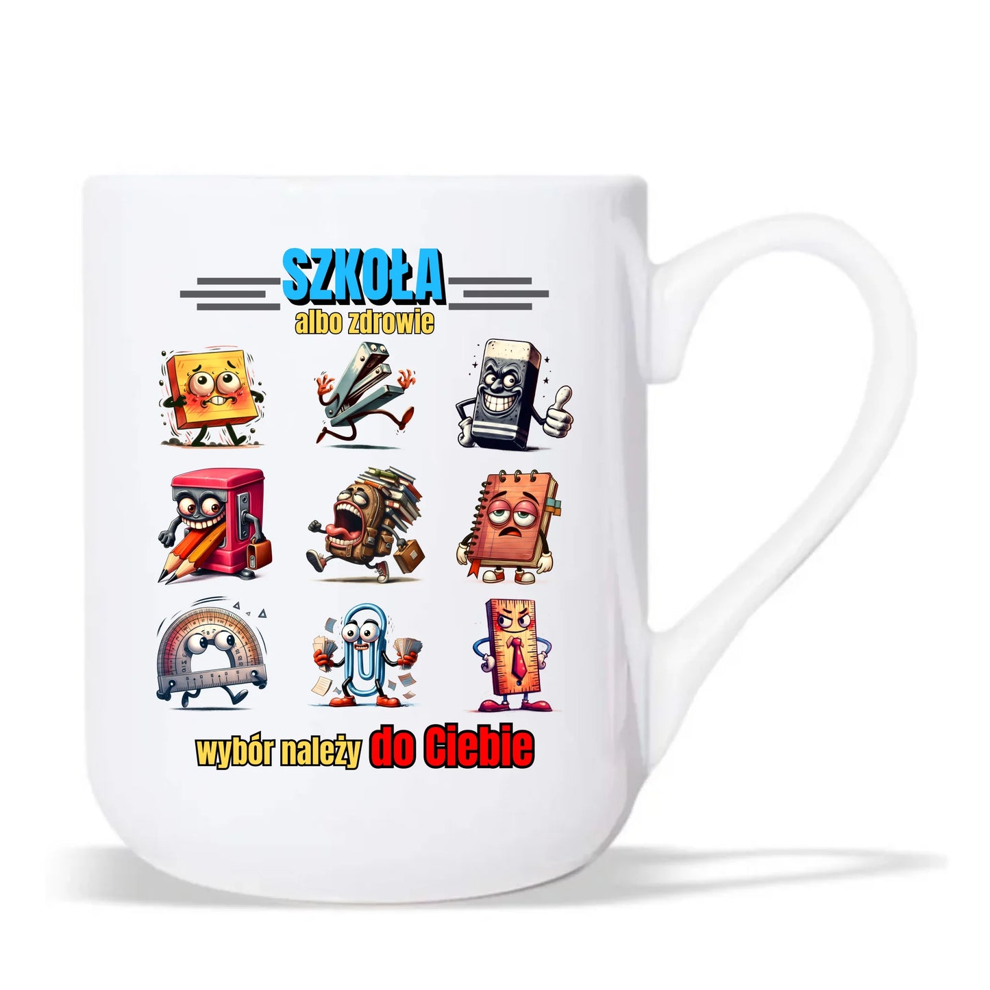 Kubek elegant szkolny - Szkoła albo zdrowie - śmieszny SZ14 - StoryCups.pl