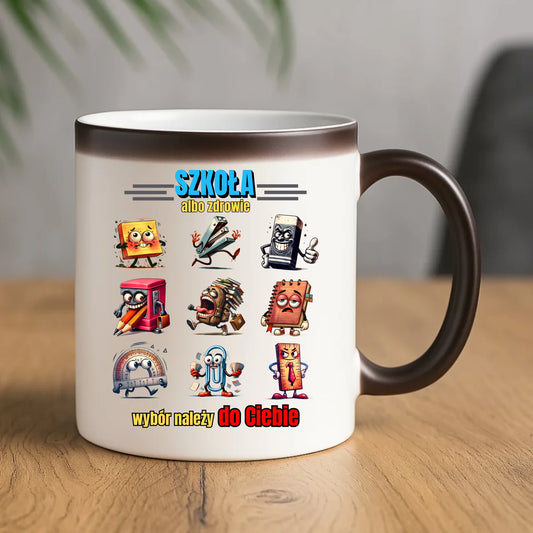 Kubek magiczny szkolny - Szkoła albo zdrowie - śmieszny SZ14 - StoryCups.pl